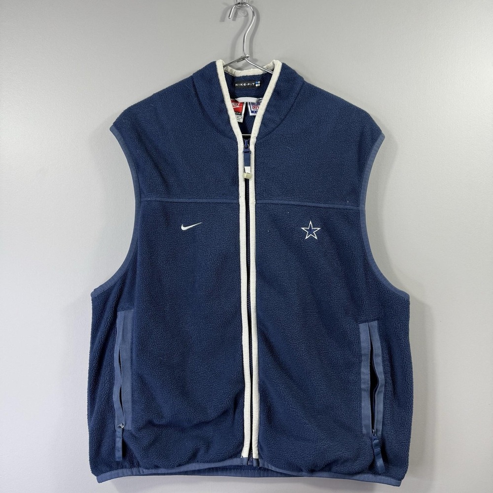 Dallas Cowboys Jacket Mens Medium Blue NFL Football Nike Fleece Zip Vest